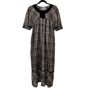 Vintage Liberty House Petite Muumuu Dress‎ Black Plaid Short Sleeve Casual Loose